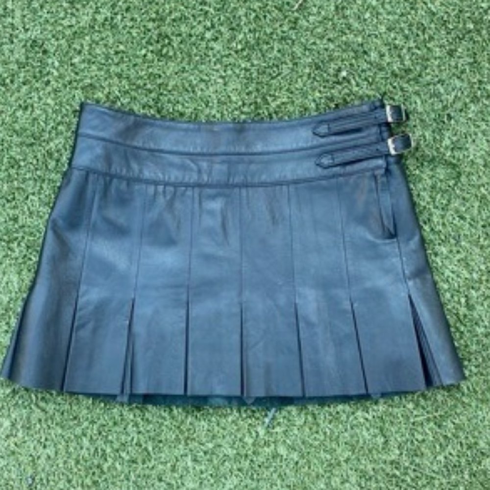 Joie Pleated Leather Black Tennis Skirt